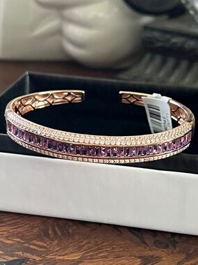 Diamonique Rose Gold/SS 925 11.25 cttw Channel Set Purple Baguette Cuff NWT